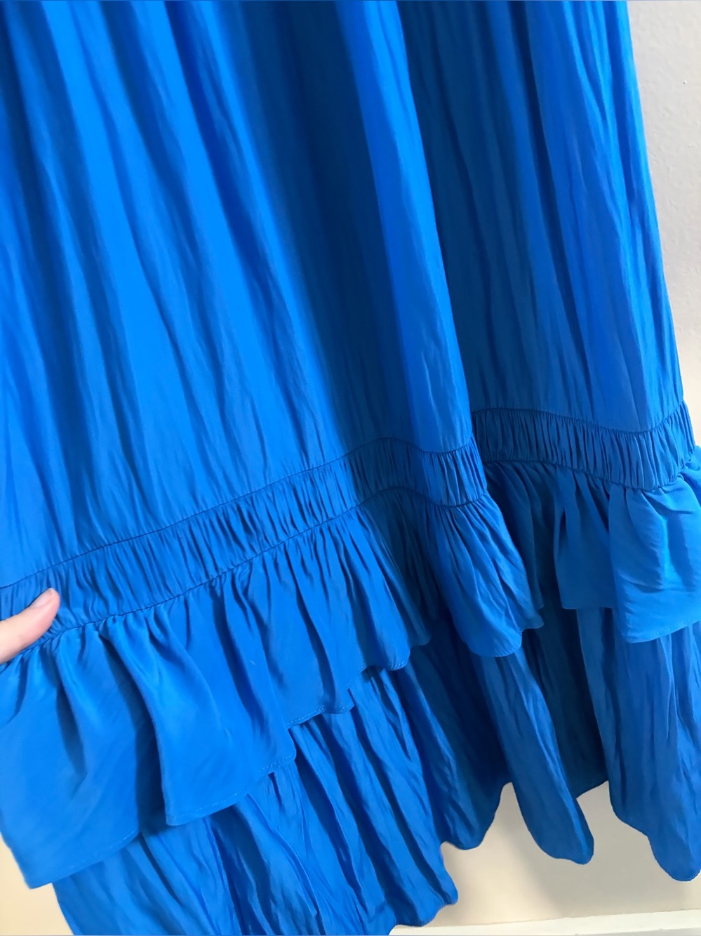 RAMY BROOK NELLY PLUNGE V-NECK BLUE RUFFLE TIERED DRESS SZ XS NWT - Picture 9 of 11